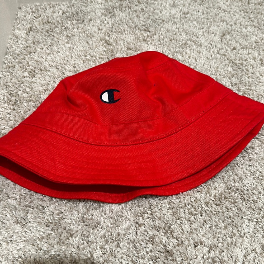 Red, Champion bucket hat.